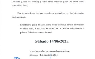 Anuncio de fecha para la celebración de la Feria Ganadera de Liérganes